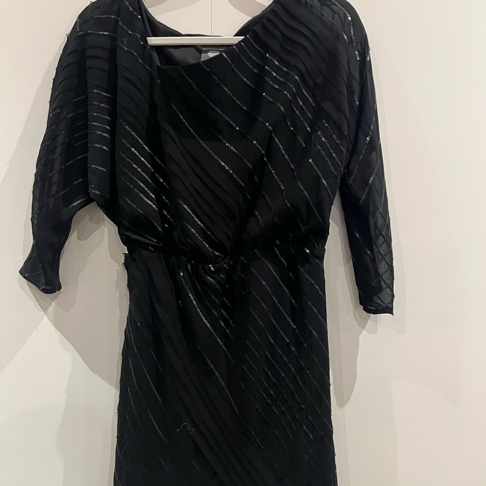 Vince Camuto Black Striped Long Sleeve Dress with sequins